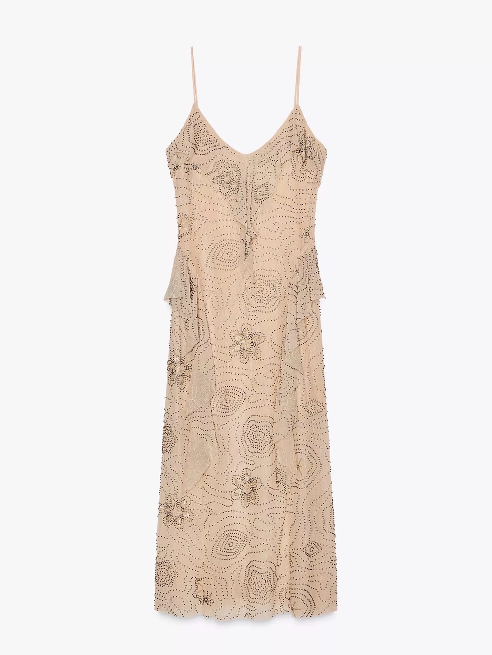 NWT Zara Beaded Beige Spaghetti-Strap Slip Dress
